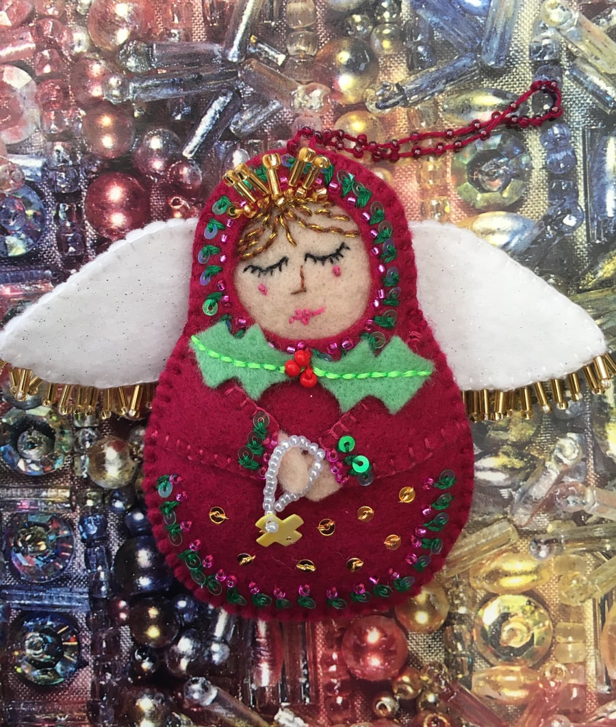 Handmade felt Christmas angel ornament 