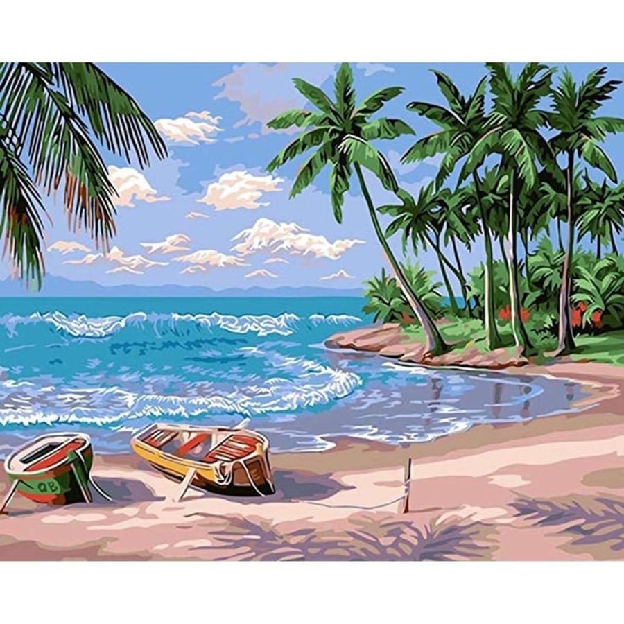 Syntego DIY Paint by Numbers for Adults, Beach Scene Canvas Oil Acrylic Painting