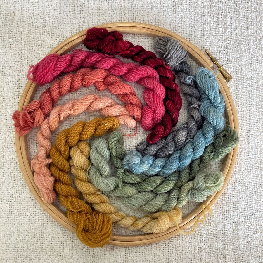 Rainbow CREWEL Plant Dyed Wool  Embroidery Yarn Kit - 10 colours x 20 m - CRW-2