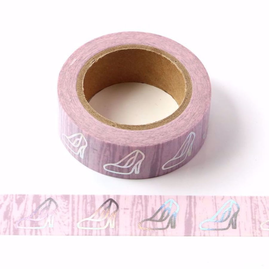High Heels Pink Fashion Washi Tape with Silver Holgographic Foil Decorative Tape