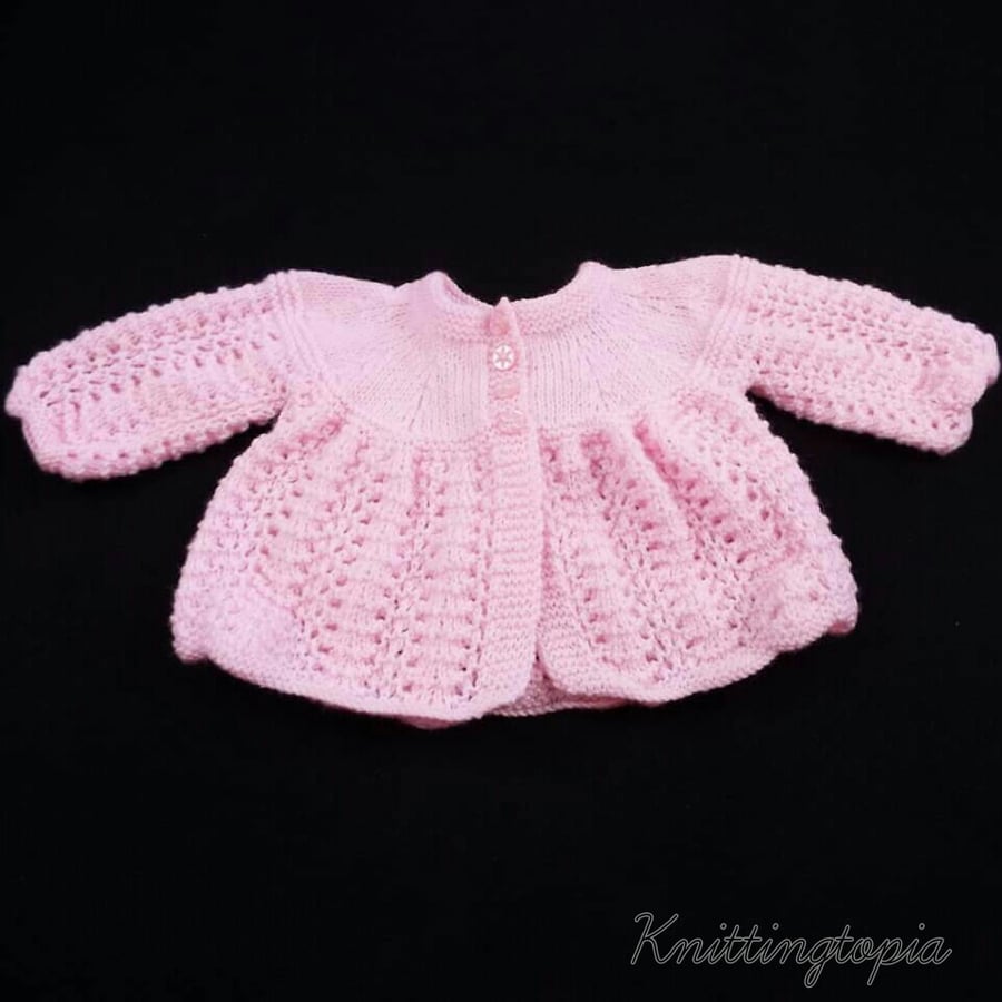 Hand knitted pink baby cardigan 3 - 6 months matinée coat