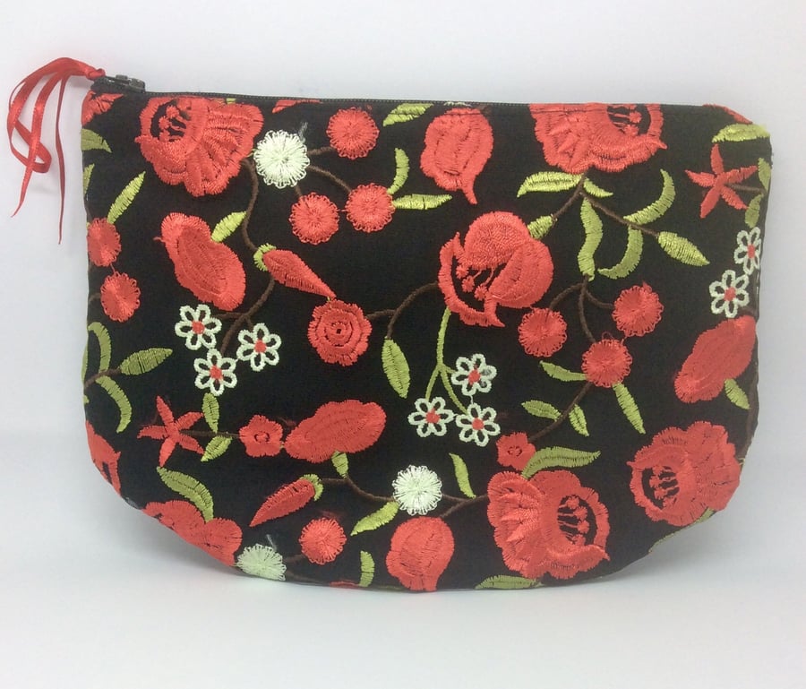 Evening, wedding, clutch bag, black with red and cream flowers