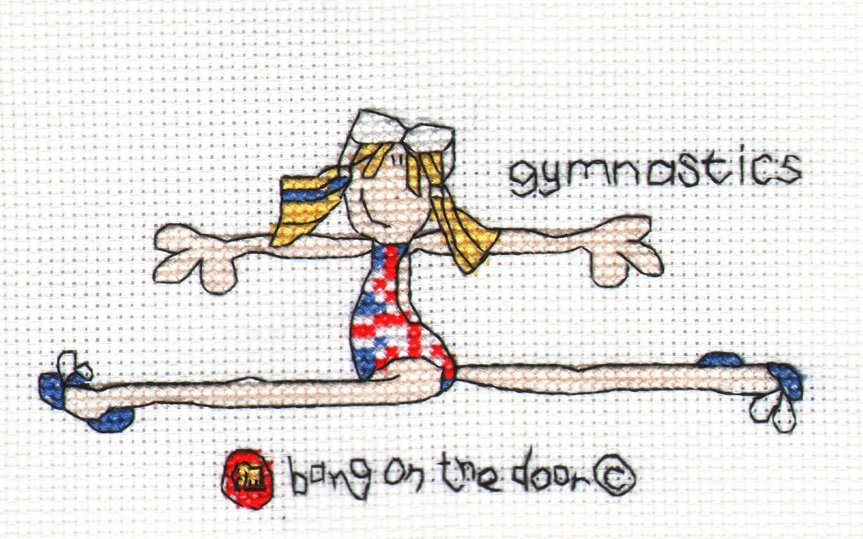 Bang on the door - mini gymnast doing the splits cross stitch kit