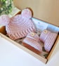 Newborn Crochet Hat and Booties Set in Wild Orchid - New Baby Gift