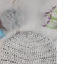 Grey Crochet Mum and Baby Matching Hats, Faux Fur Pom Beanie Set - Image 7