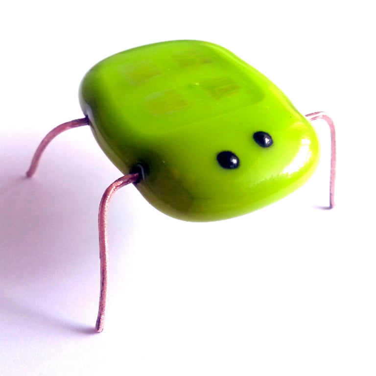 Lime Green Fused Glass Bug Ornament - Bright Quirky Insect Decoration