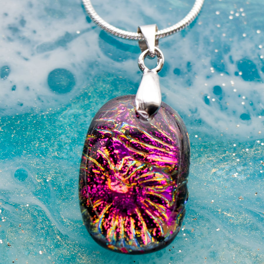 Red and Gold Dichroic Glass Pendant with 'Fireworks' - 1232