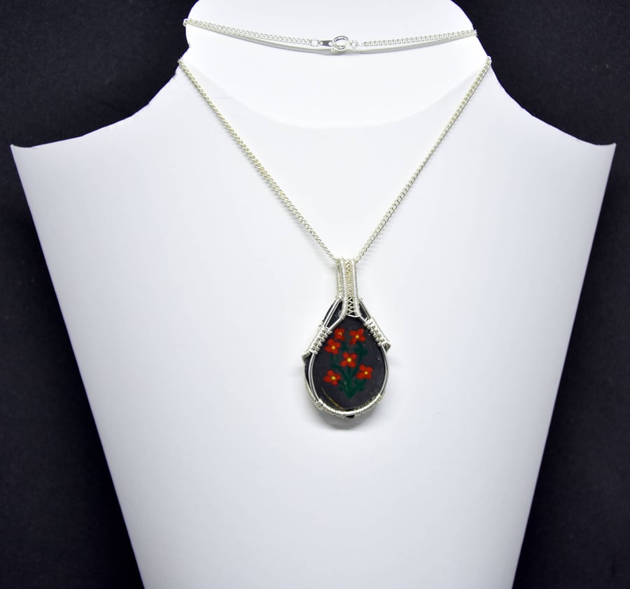 Hand painted stone pendant; Greek treasure; wearable art