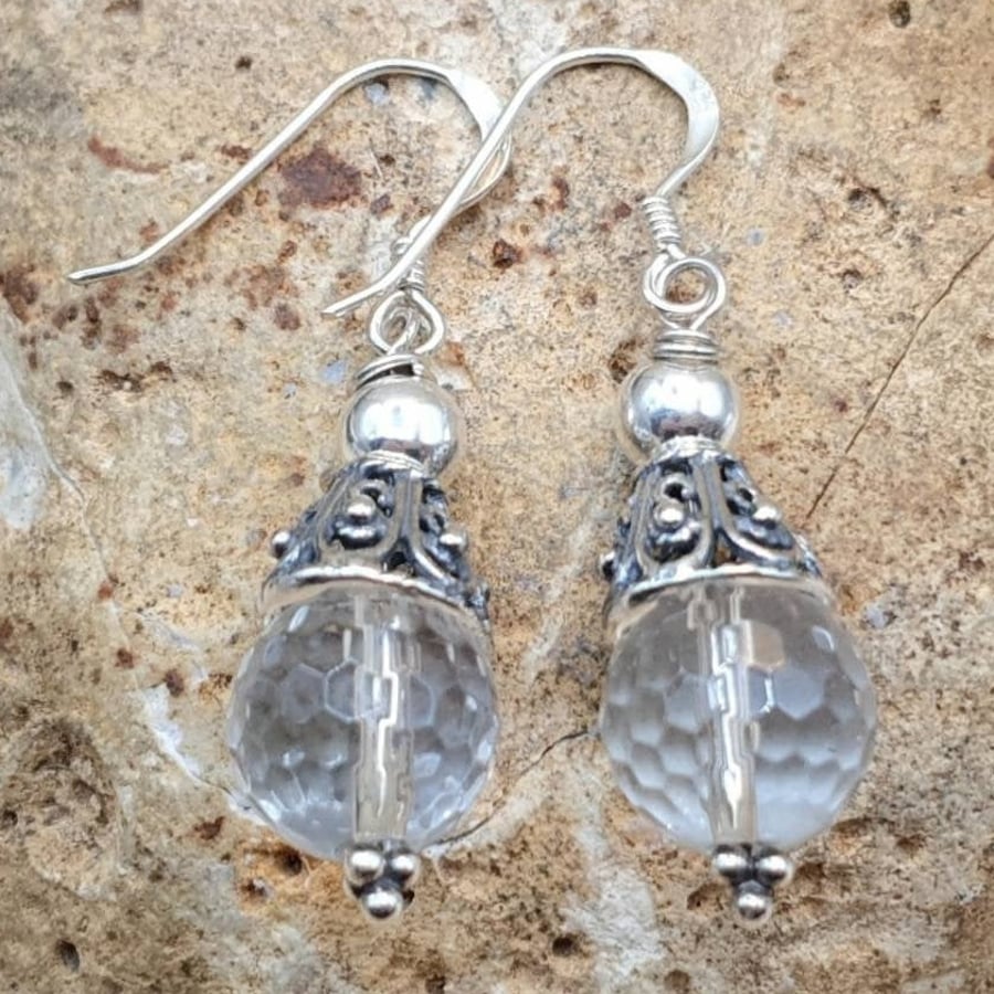 Clear Quartz earrings. April Birthstone. Crystal Reiki jewellery