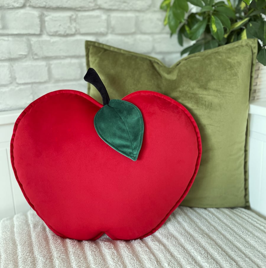 Red Velvet Apple Cushion Summer Decorative Fruit Pillow Orchard Farmhouse Decor