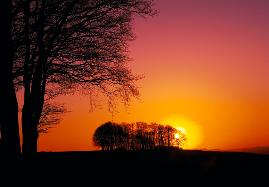 Red sunset The Ridgeway  English countryside landscape view - Free UK Postage!