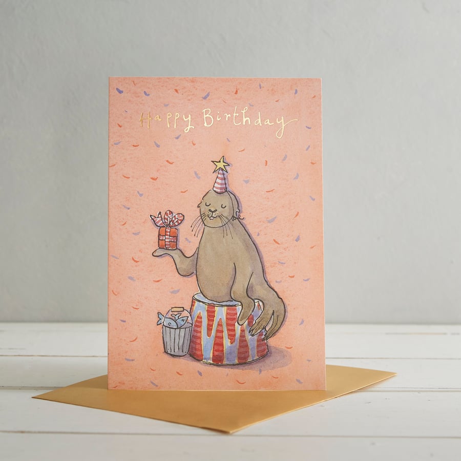Happy Birthday Circus Seal Greetings Card
