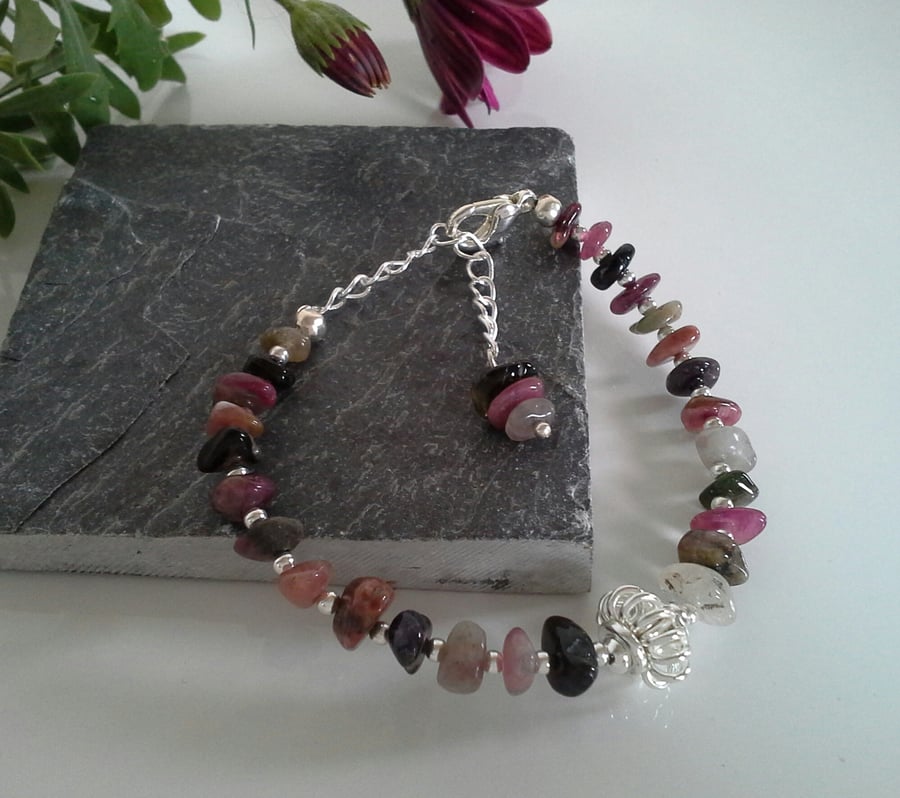 Chakra  Style Tourmaline Bracelet Silver Plated