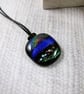 Sparkly Dichroic Glass Abstract Pattern Necklace. Adjustable Length Waxed Cord - Image 4