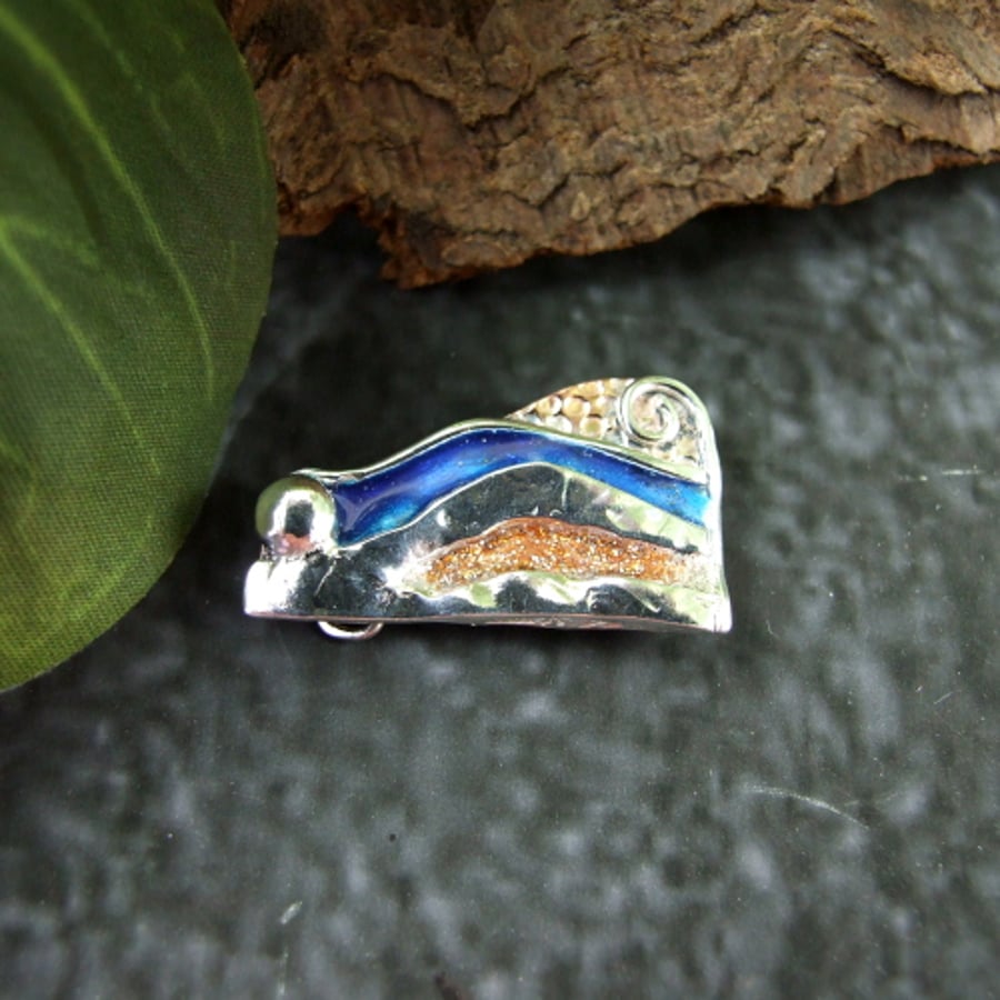 Brooch. Copper, Sterling Silver and Enamel Sea and Sand