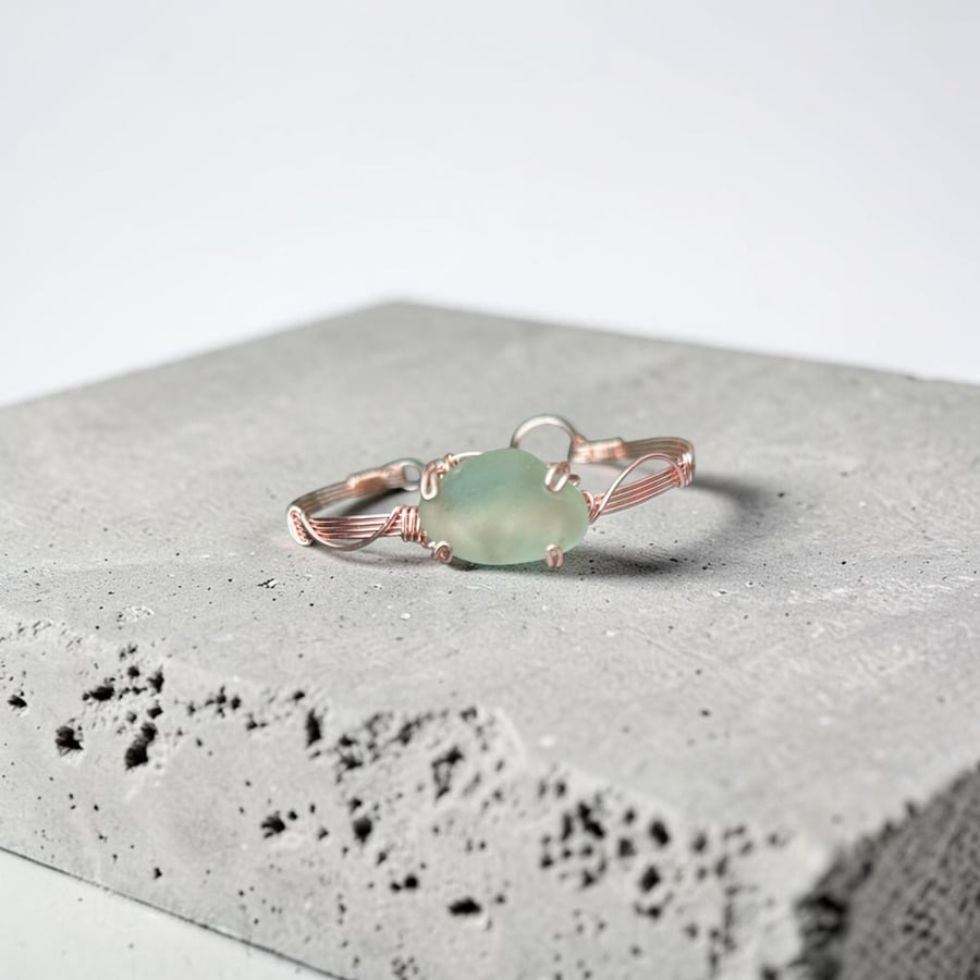 Sea Glass Bangle, Rose Gold - Pembrokeshire Sea Glass, Gift Idea