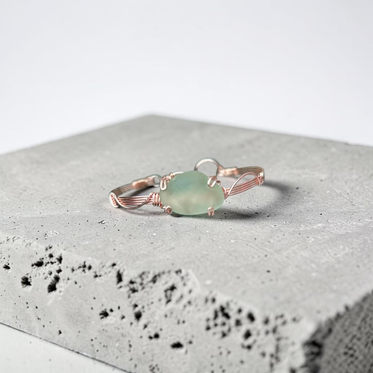 Sea Glass Bangle, Rose Gold - Pembrokeshire Sea Glass, Gift Idea