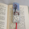 Two Robins in the Snow - Felted and embroidered bookmark