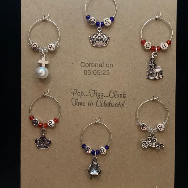 Handmade wine glass charms for the Coronation of King Charles III. 