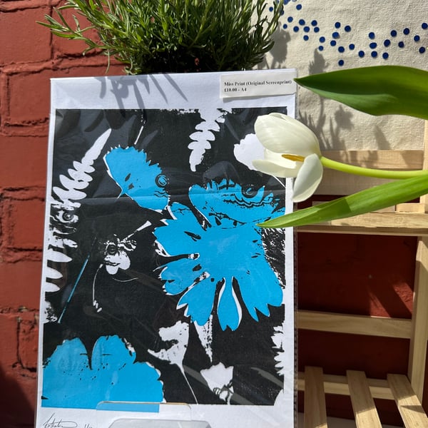 Missprint Botanical Screen Print – Blue & Black (A4, Signed & Numbered)
