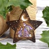 Moon gazing hare hanging star. Pyrography personalised tree decoration.