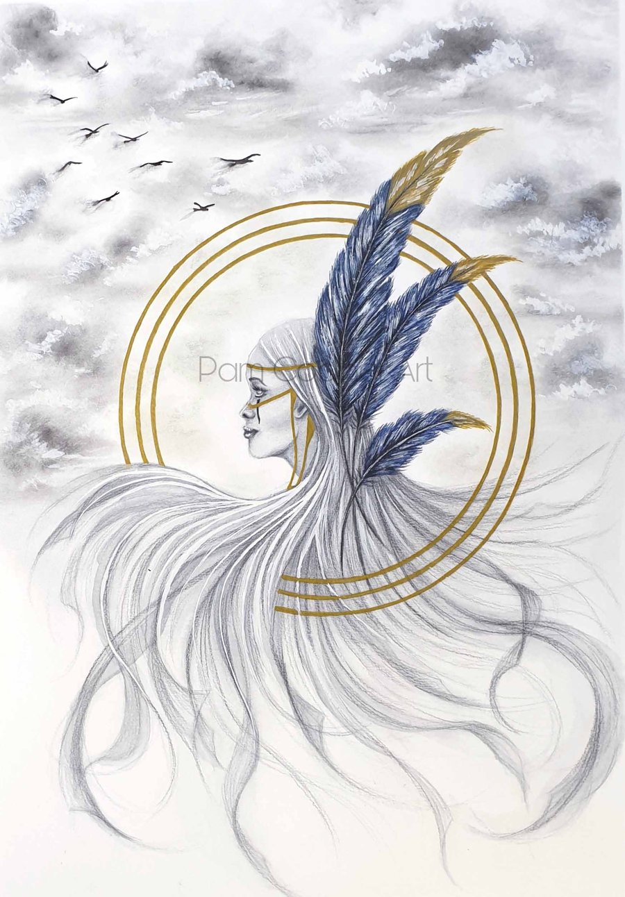 Native American Art,  Watercolour Art, Feather Art, A3