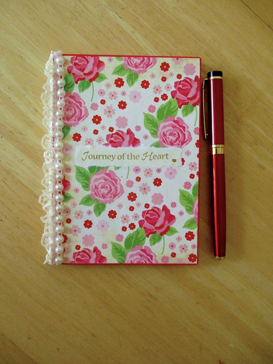 A6 Roses and Lace Notebook - Hardback - Decorated - Lined - Heart