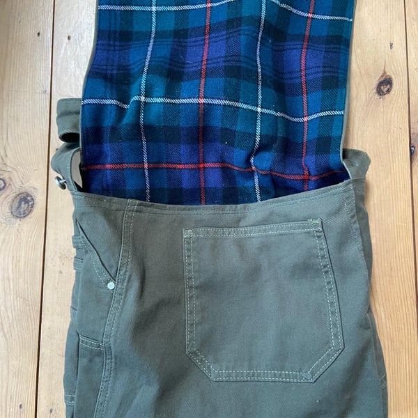 Green Messenger Bag with Tartan Lining 