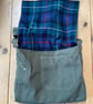 Green Messenger Bag with Tartan Lining 