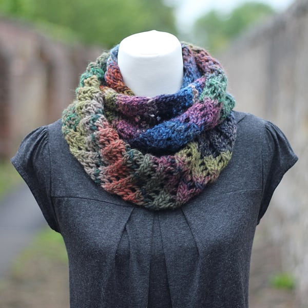 Scarf knitted infinity, cowl, snood, multicolor, women's gift guide