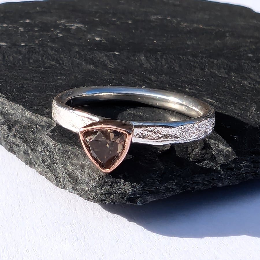 STERLING SILVER and 9 carat Rose Gold Smokey Quartz Ring