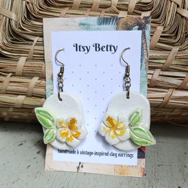 West Coast hibiscus rockabilly earrings 