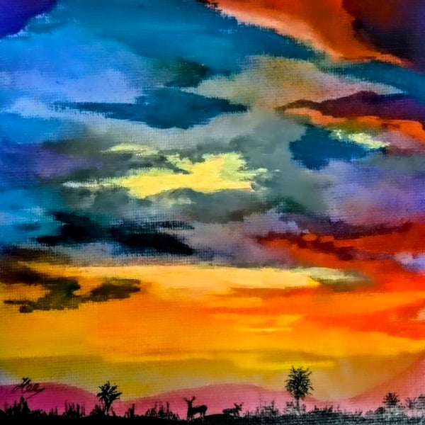 Deer Light - An original framed mixed media painting