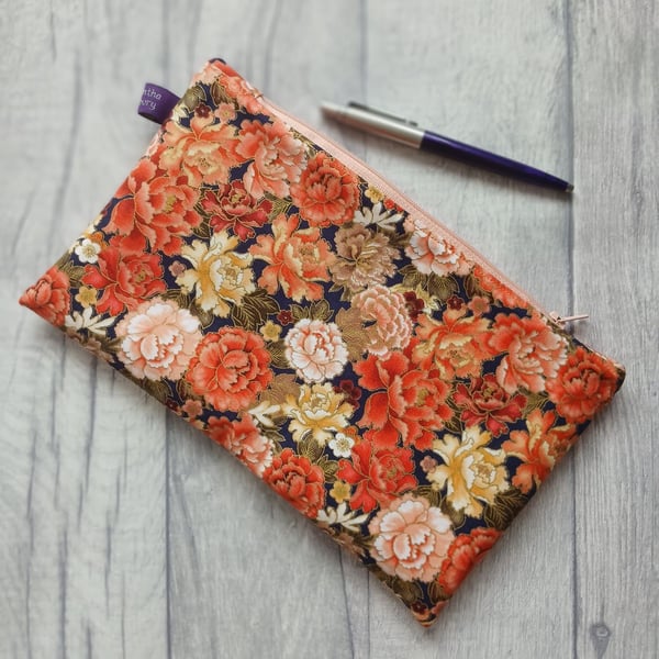 Autumn Paeonies Zip Top Bag, Make Up Bag, Pencil Case, Storage Bag