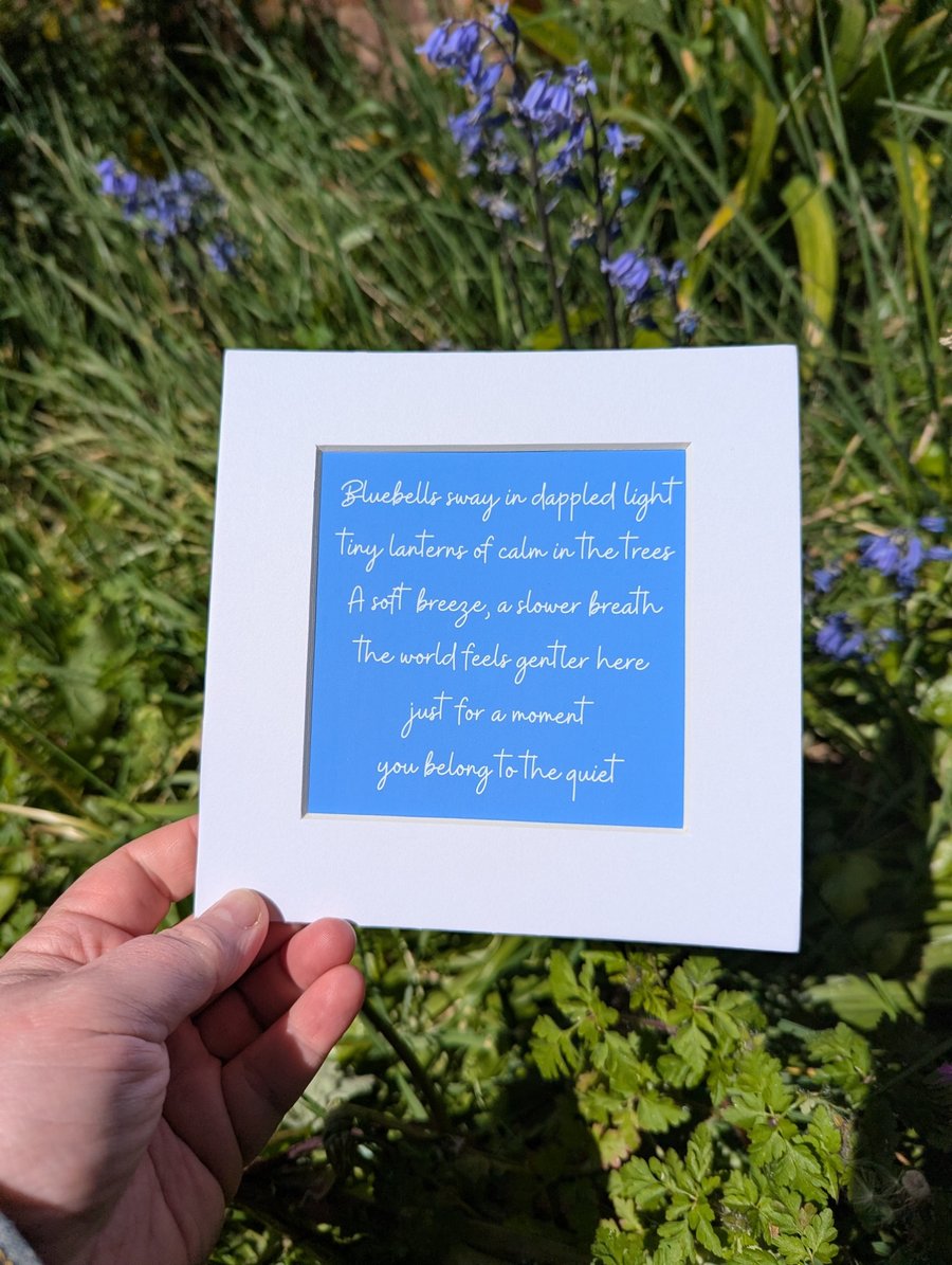 Bluebell Poem Print, Woodland Nature Wall Art, Calming Botanical Quote, Spring