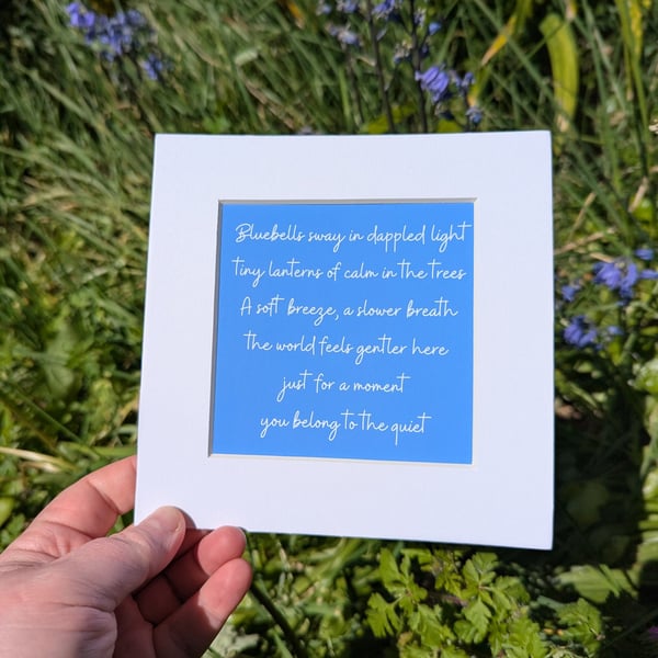 Bluebell Poem Print, Woodland Nature Wall Art, Calming Botanical Quote, Spring