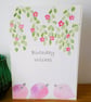 Original Hand Painted Birthday Card with Pink Birds & Flowers