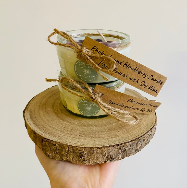 Pair of Recycled Jar Candles - Nutcracker and Rhubarb & Blackberry