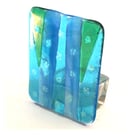 Candle Holder Fused Glass Tea light  Turquoise Dichroic 008