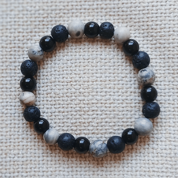 Ladies Natural Map Stone Elastic Bead Bracelet