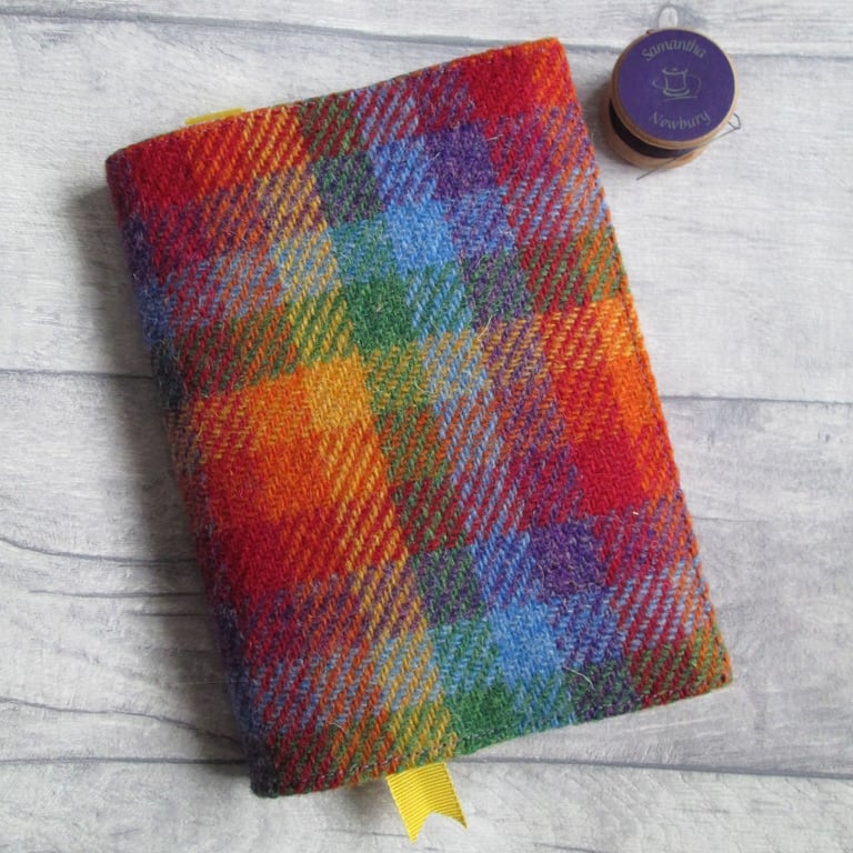 A6 'Harris Tweed®' Reusable Notebook Cover - Rainbow Check, Rainbow Notebook