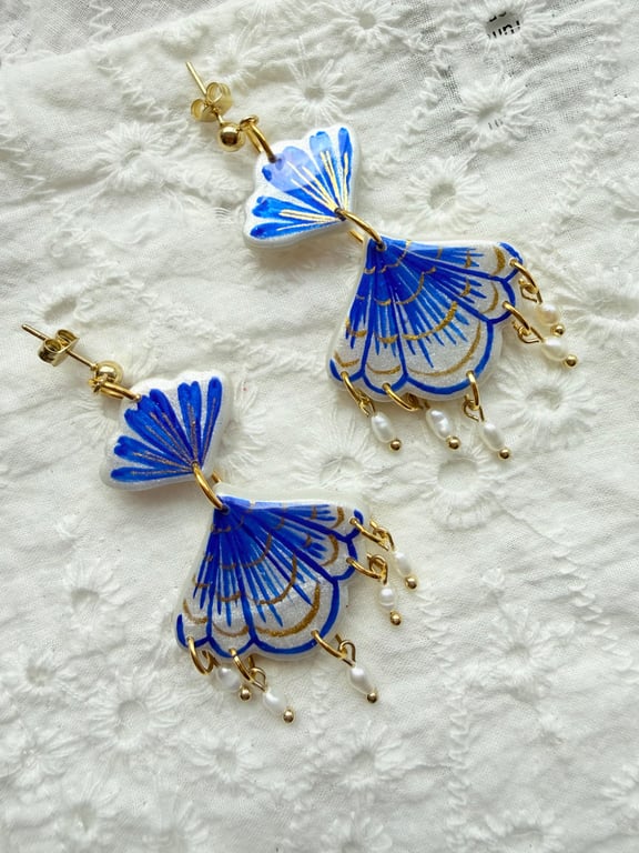 ADRIA - Seashell Coastal Pearl Statement Earrings