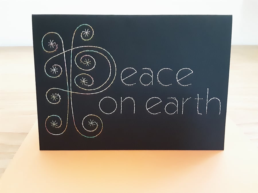 Peace on Earth Hand Embroidered Christmas Card