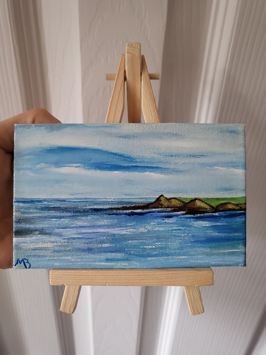 Original painting mini canvas board seascape rocks