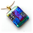 Patchwork Dichroic Fused Glass Pendant P018 gold plated chain