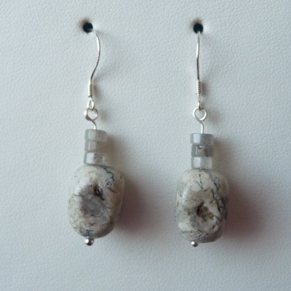 Labradorite & Natural Opal Earrings - Genuine Gemstone - Sterling Silver