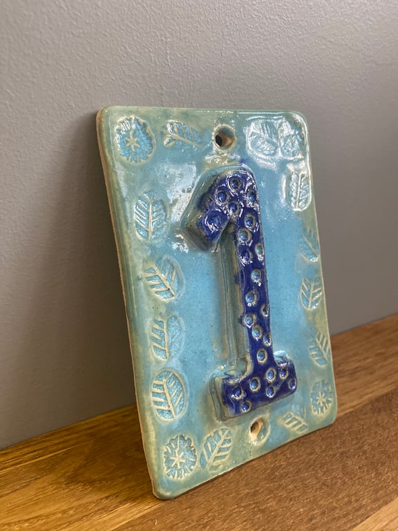 Door number plaque sign ceramic stoneware