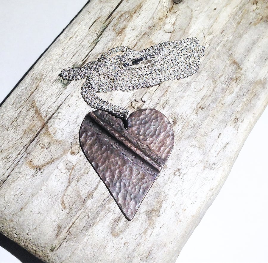  Handmade Antiqued Copper Heart Pendant Necklace - UK Free Post