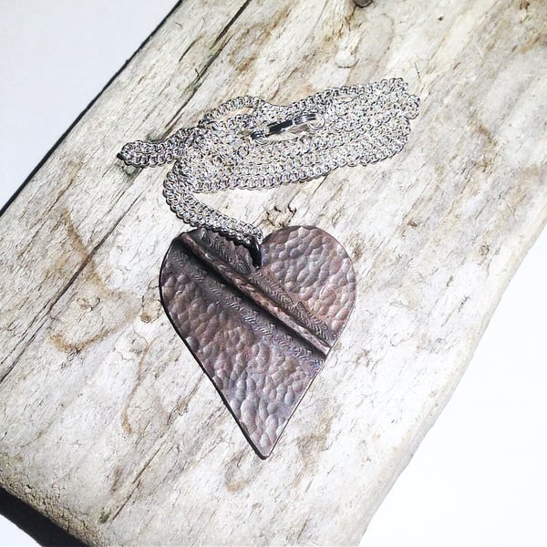  Handmade Antiqued Copper Heart Pendant Necklace - UK Free Post