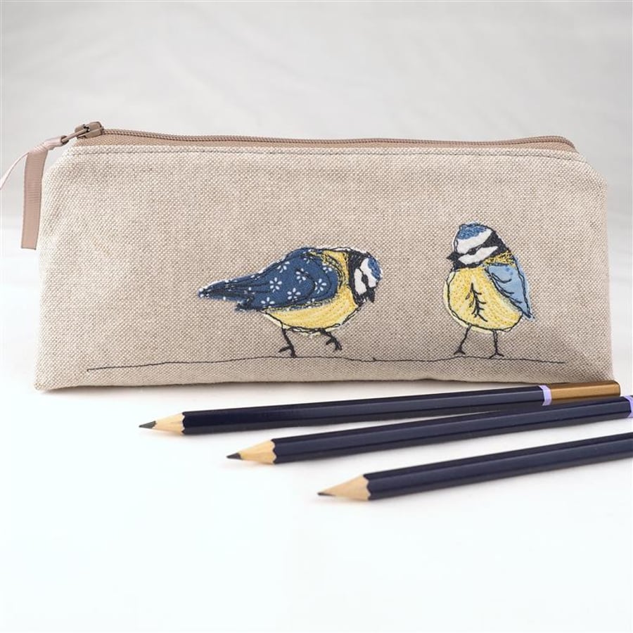 Pencil Case Pouch Handmade Blue Tit Nature Wildlife 